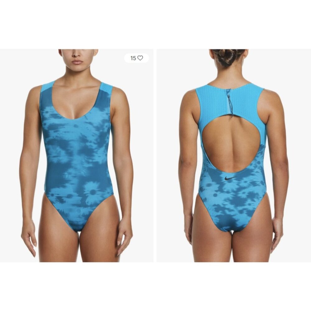 Nike NESSD310 Floral Fade Keyhole Back Swimsuit Blue Lightning ( S )